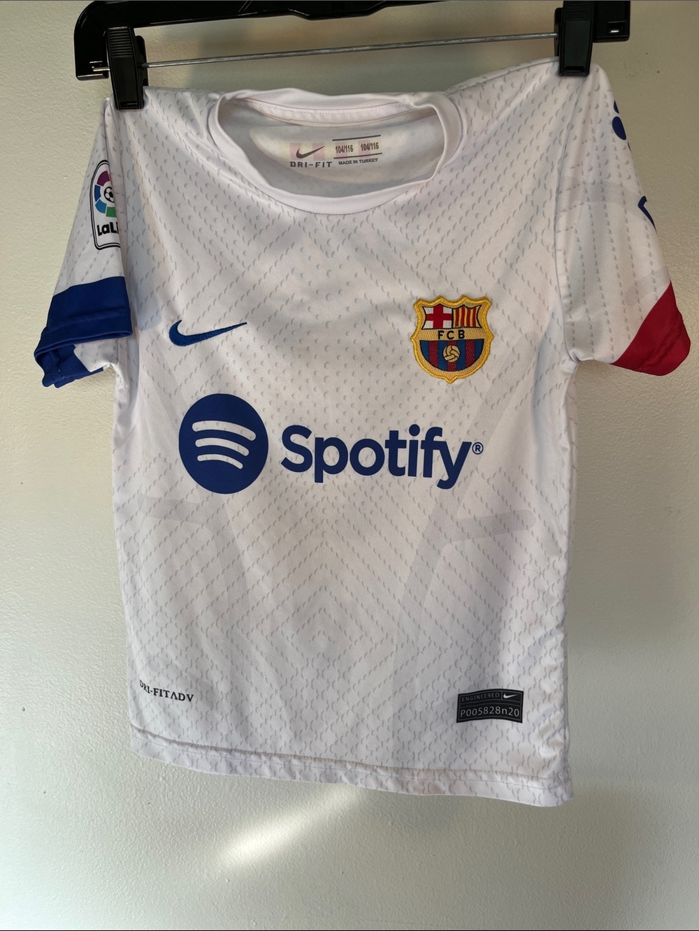 Nike Kids White FC Barcelona Away Jersey with Blue & Red Accents